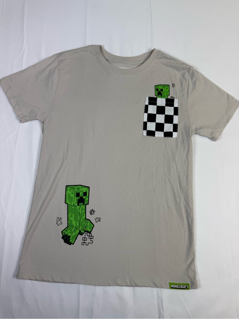 Minecraft Kids Short Sleeve Tee - Light Gray Creeper Pocket Graphic